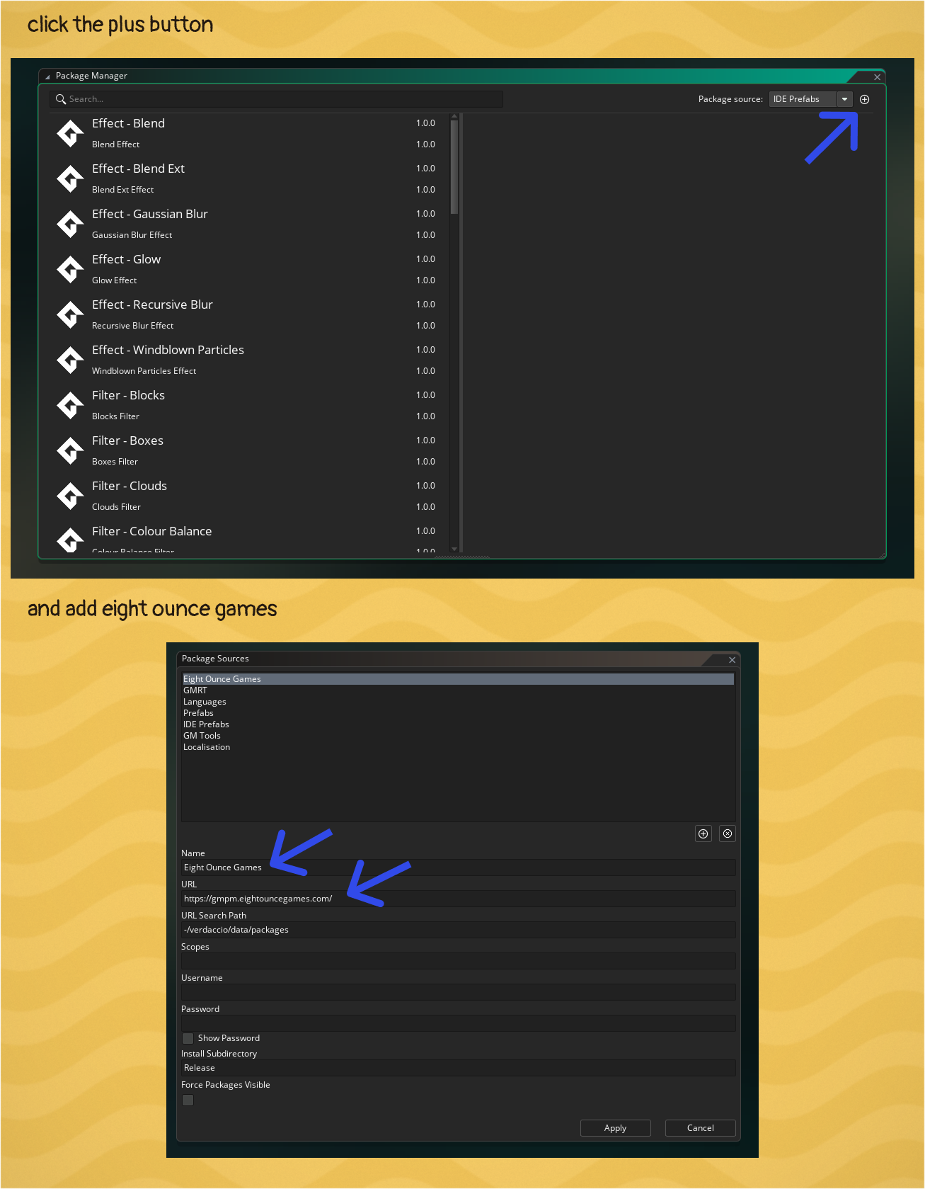 Click the add button and then fill out the two required fields.