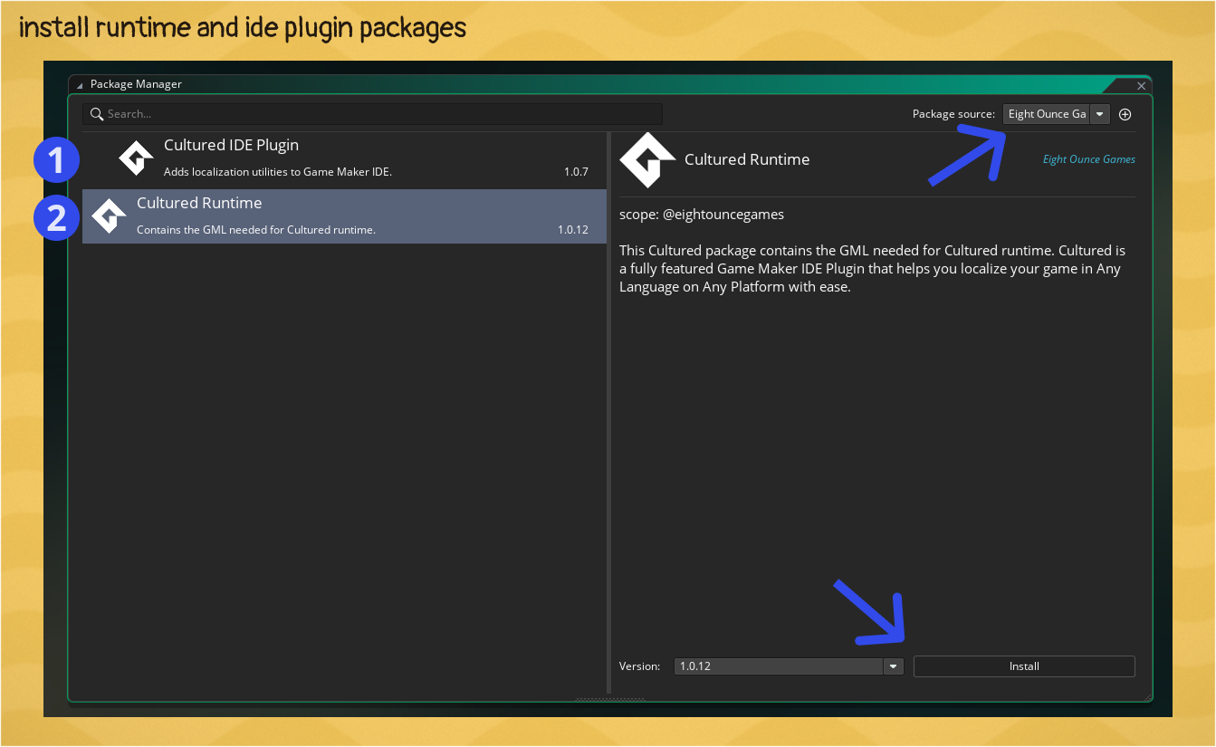 Install both Cultured packages and restart Game Maker