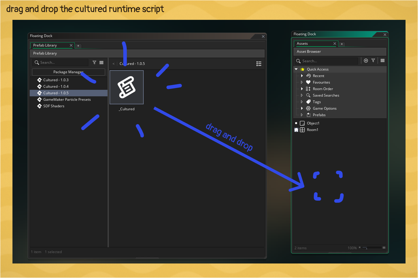 Install the gml file by dragging it into the asset browser